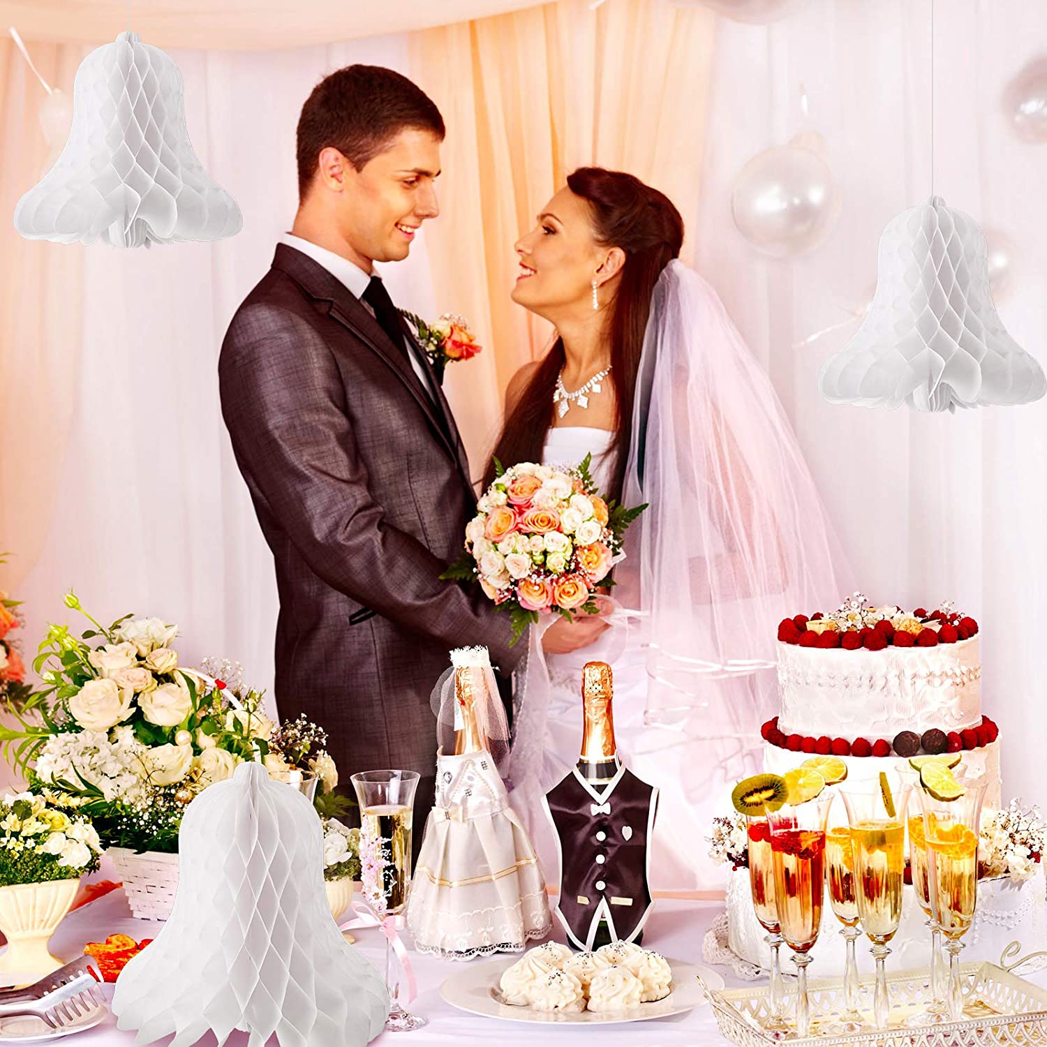 Paper Bells Hanging Honeycomb Wedding Bells