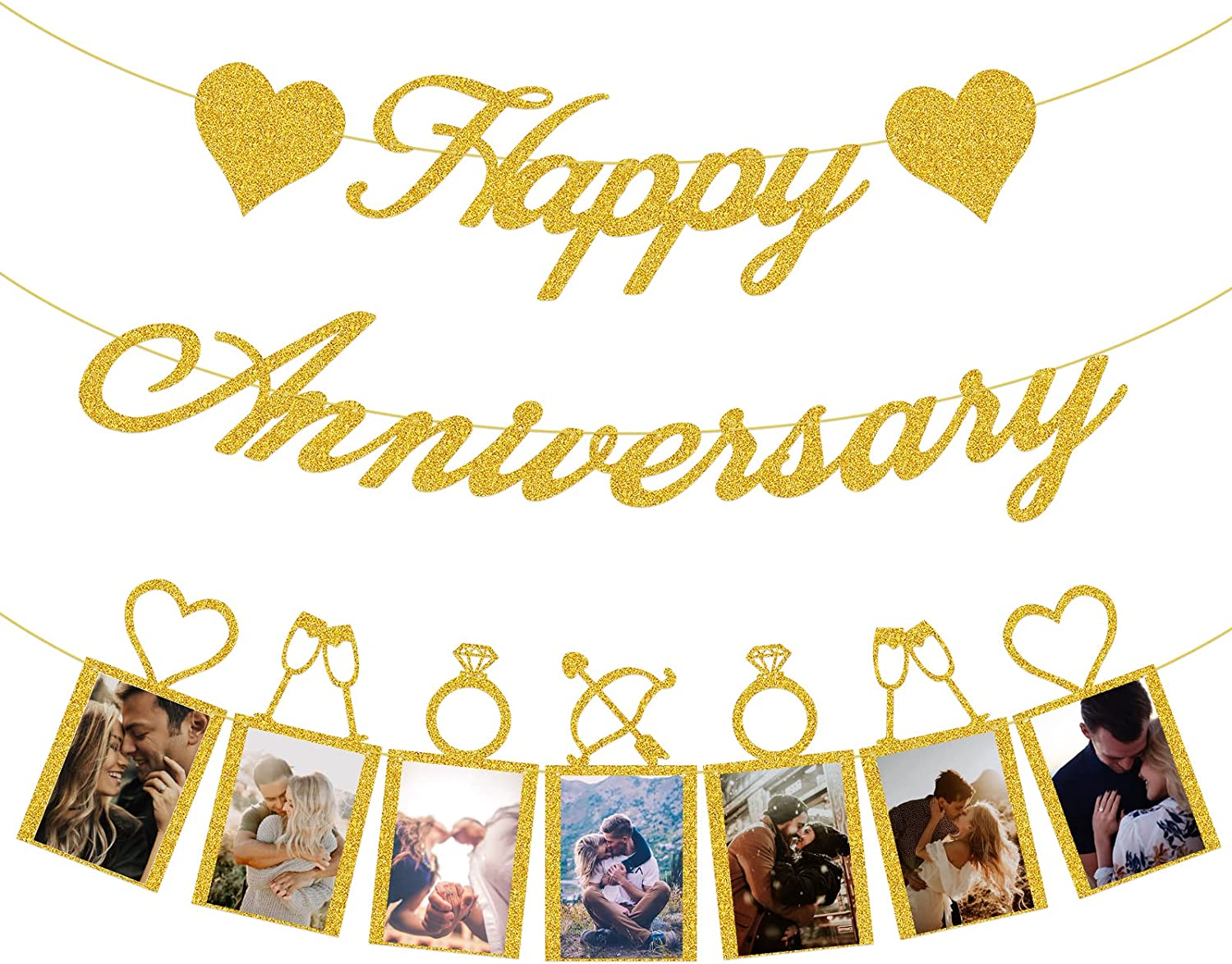 Snapklik.co : Red Happy Anniversary Banner, Pre-Strung - Red Glitter