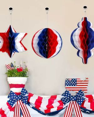 Patriotic Tinsel Garland Decoration  Star Metallic Tinsel Twist Garland