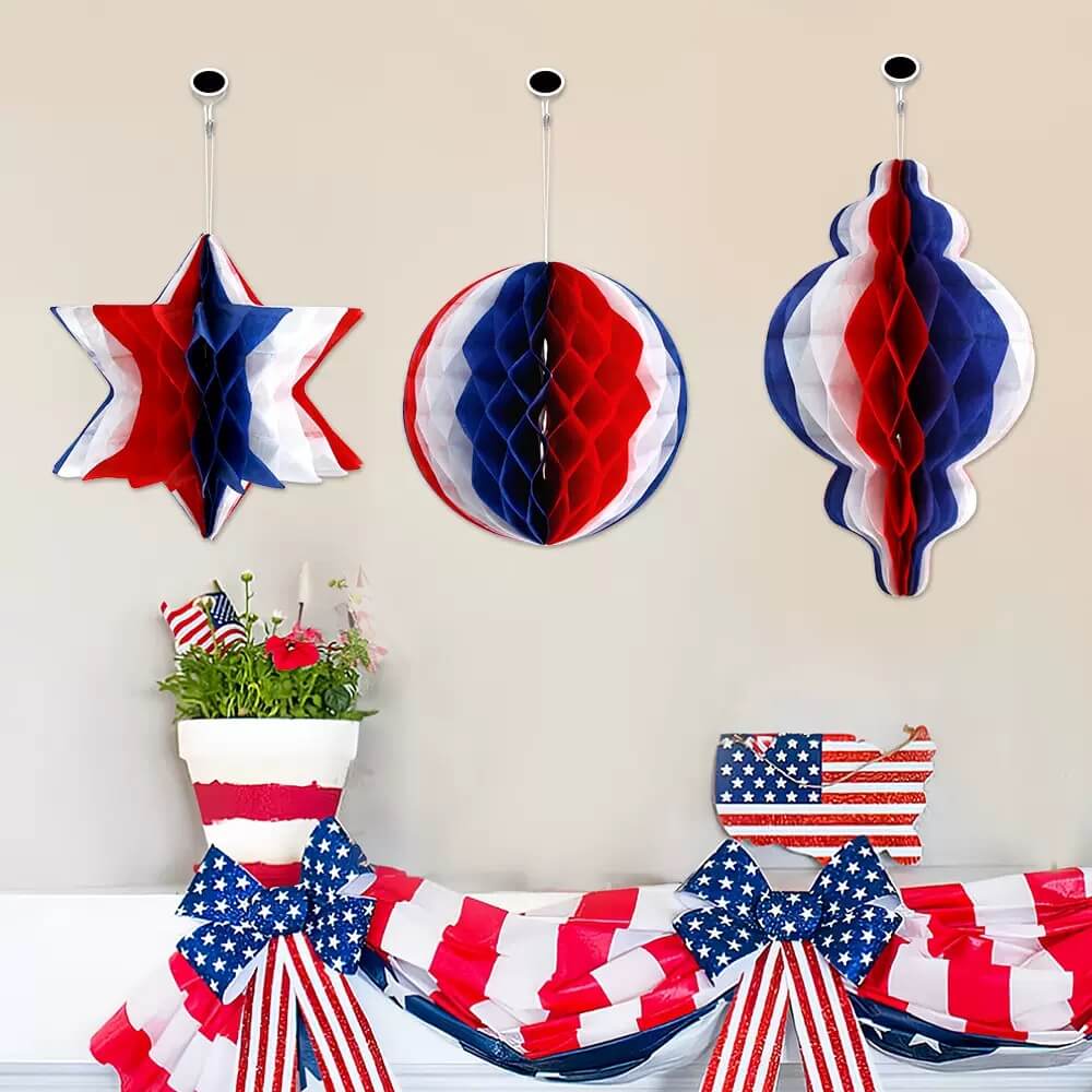 Patriotic Tinsel Garland Decoration  Star Metallic Tinsel Twist Garland