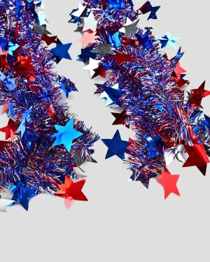 Patriotic Tinsel Garland Decoration  Star Metallic Tinsel Twist Garland