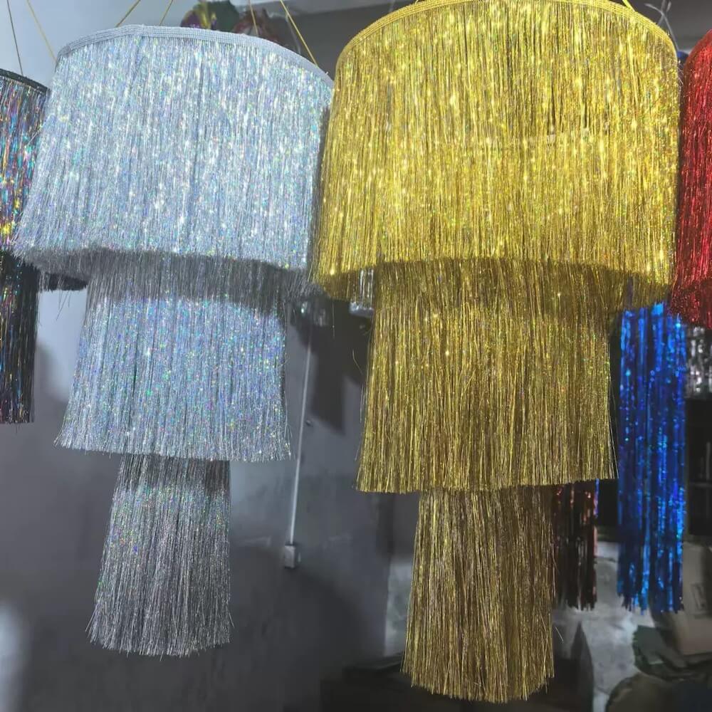 3 Tier Metallic Tinsel Chandelier Shimmering Fringe Chandelier Decor