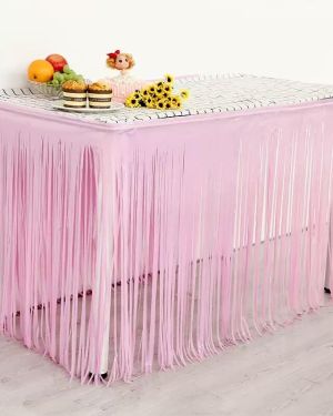 Foil Fringe Table Skirt Pink Tinsel Table Skirt Garland