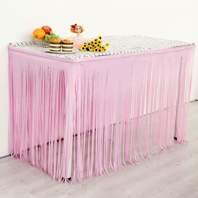 Foil Fringe Table Skirt Pink Tinsel Table Skirt Garland
