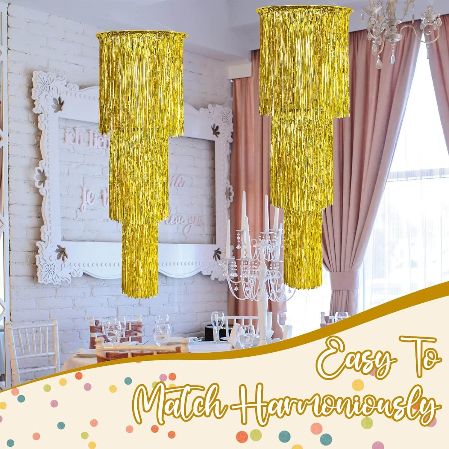 3 Tier Metallic Tinsel Chandelier Shimmering Fringe Chandelier Decor