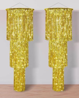 3 Tier Metallic Tinsel Chandelier Shimmering Fringe Chandelier Decor