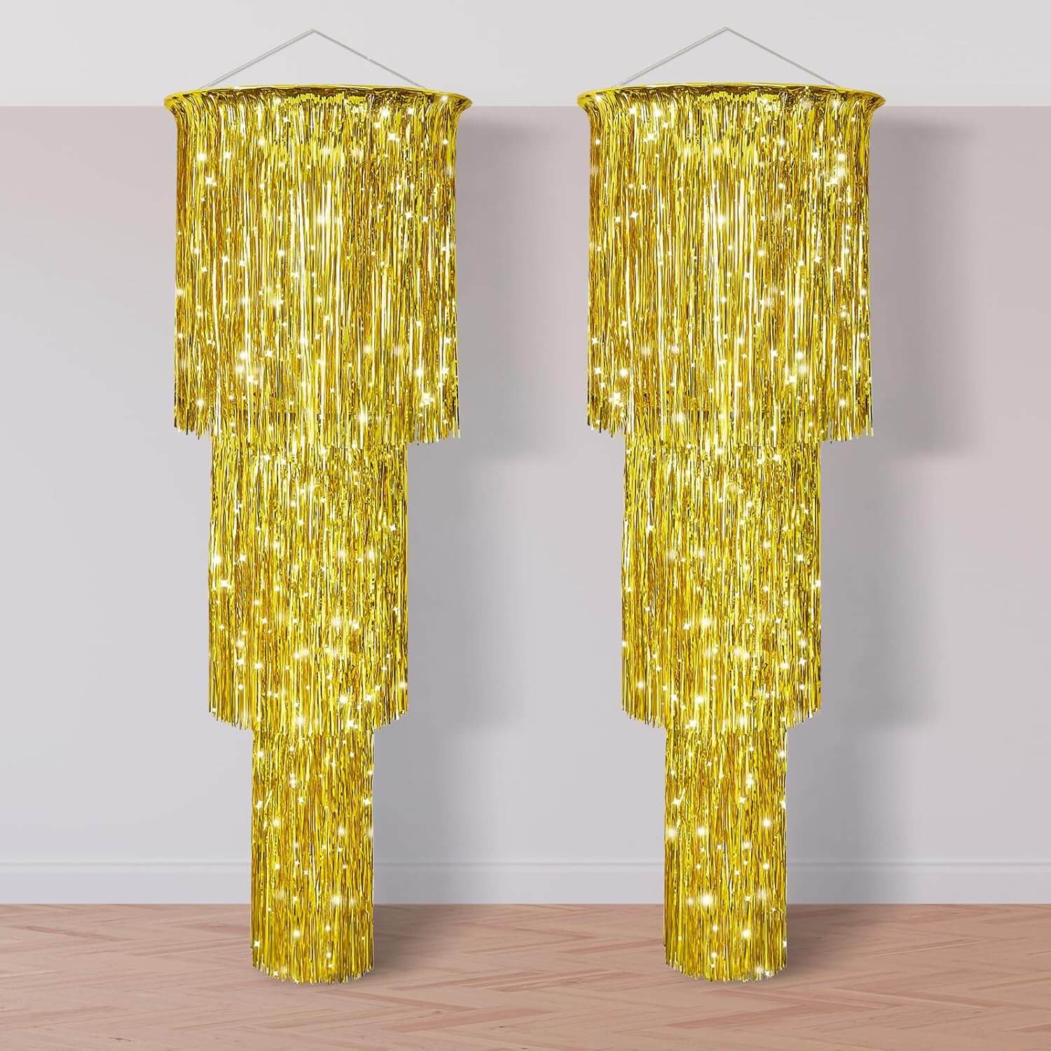 3 Tier Metallic Tinsel Chandelier Shimmering Fringe Chandelier Decor