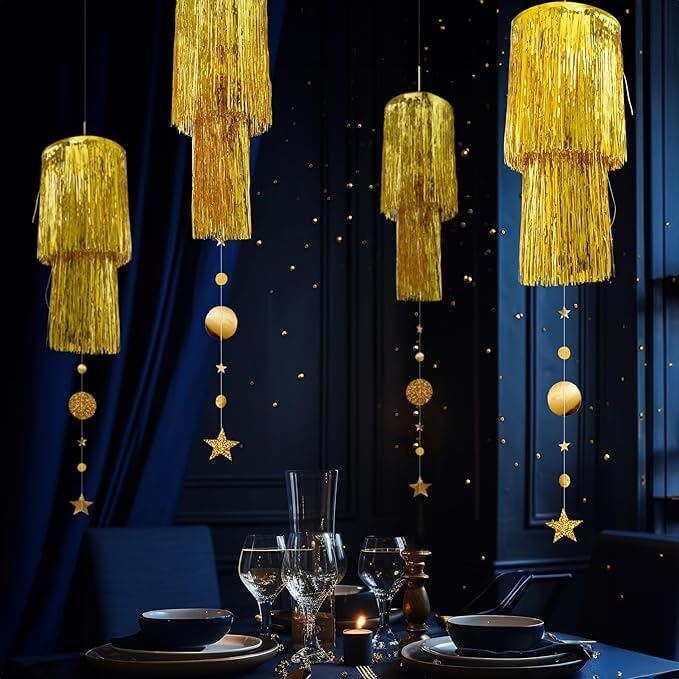 3 Tier Metallic Tinsel Chandelier Shimmering Fringe Chandelier Decor