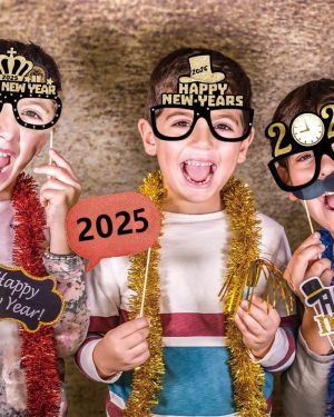 New year party hat and paper glasses photo props